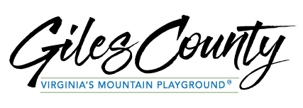 Giles County logo with green cursive text reading 'Giles County' and blue tagline 'Virginia's Mountain Playground'.