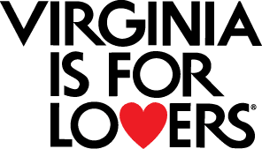 "Virginia is for lovers" slogan with a red heart symbol replacing the O in LOVERS.